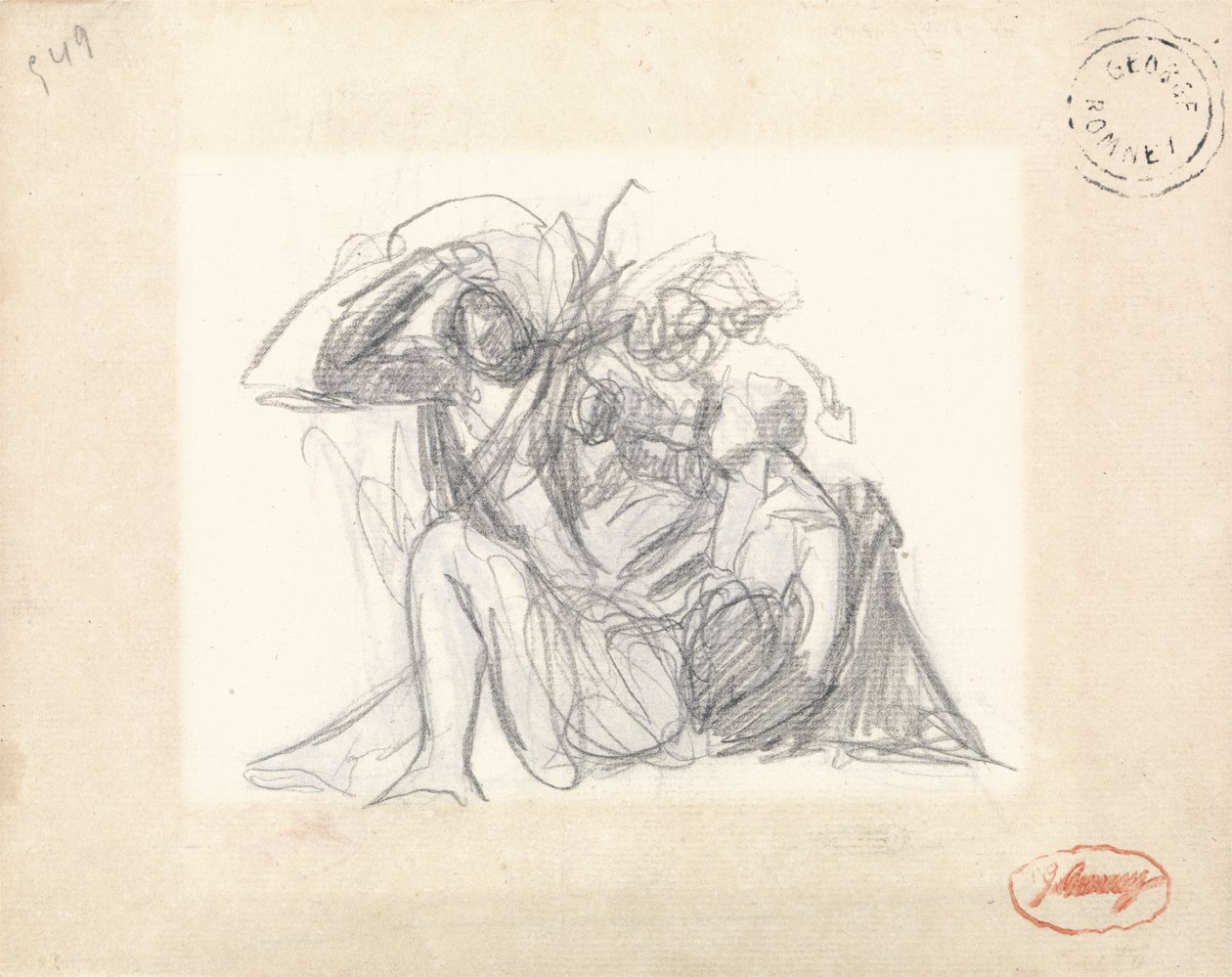 Mulher reclinada e outras figuras (grafite sobre papel) (ver 153910) de George Romney