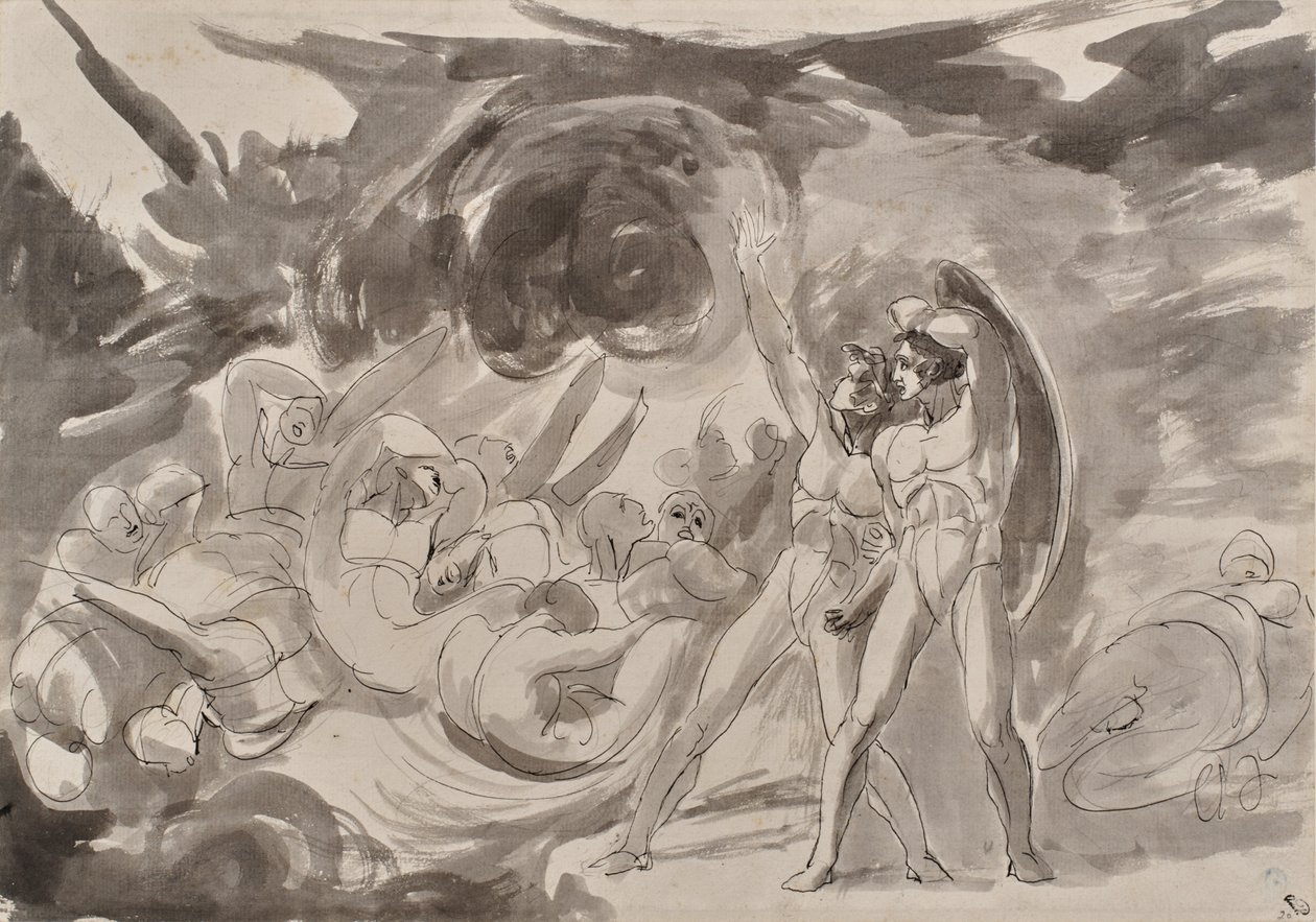 Satanás a observar os anjos caídos de George Romney