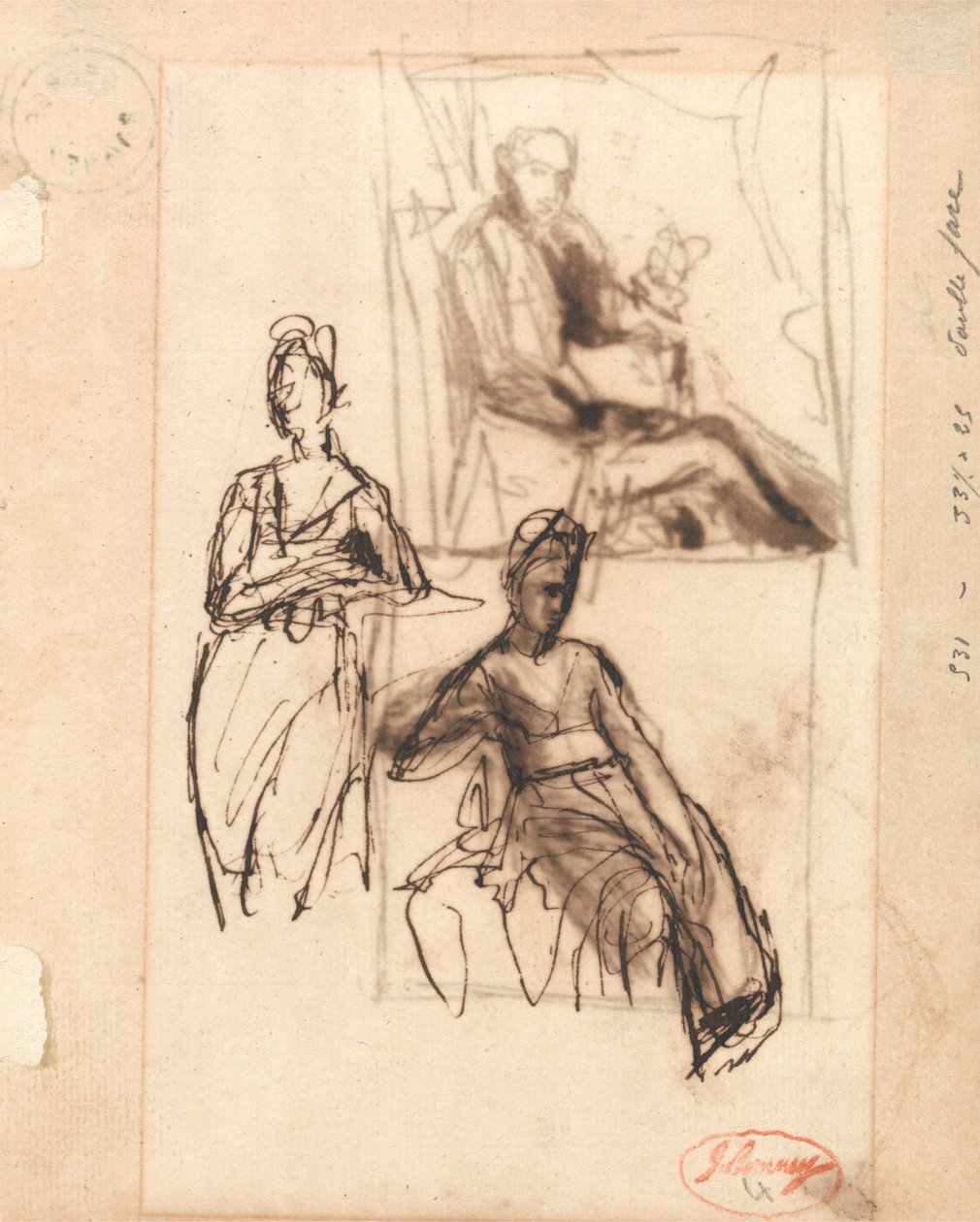Homem sentado e mulher sentada de George Romney