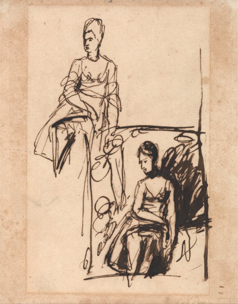 Mulher sentada, dois estudos de George Romney