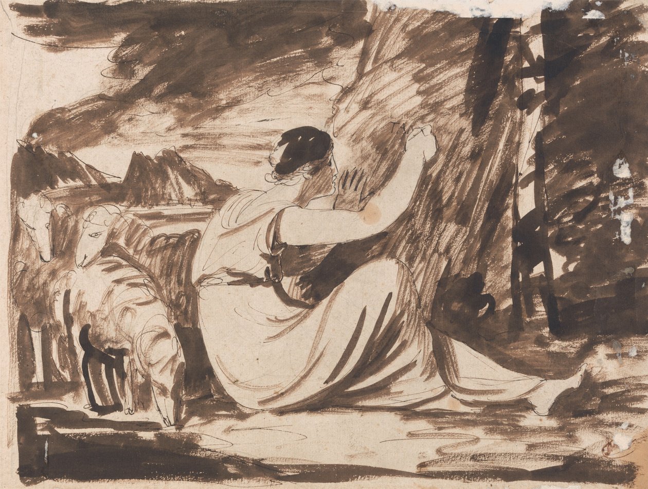 Pastora a gravar uma inscrição numa árvore de George Romney
