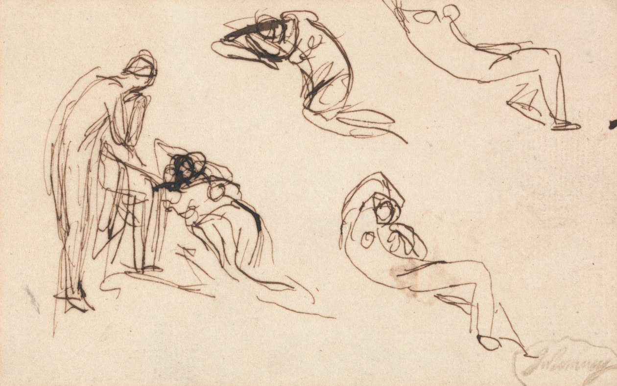 Figura em pé e quatro figuras reclinadas de George Romney