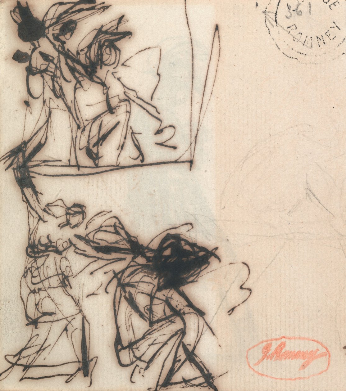 Figura em pé com o braço levantado e figura sentada de George Romney