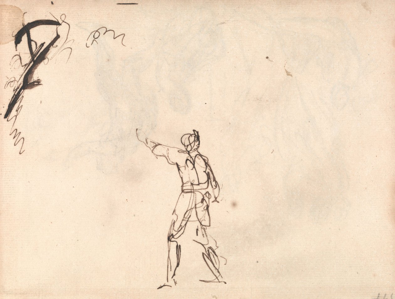 Figura em pé com o braço levantado, possivelmente Macbeth de George Romney