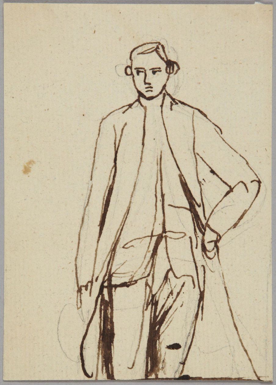 Figura masculina em pé, com a mão esquerda na anca, estudo de retrato de George Romney