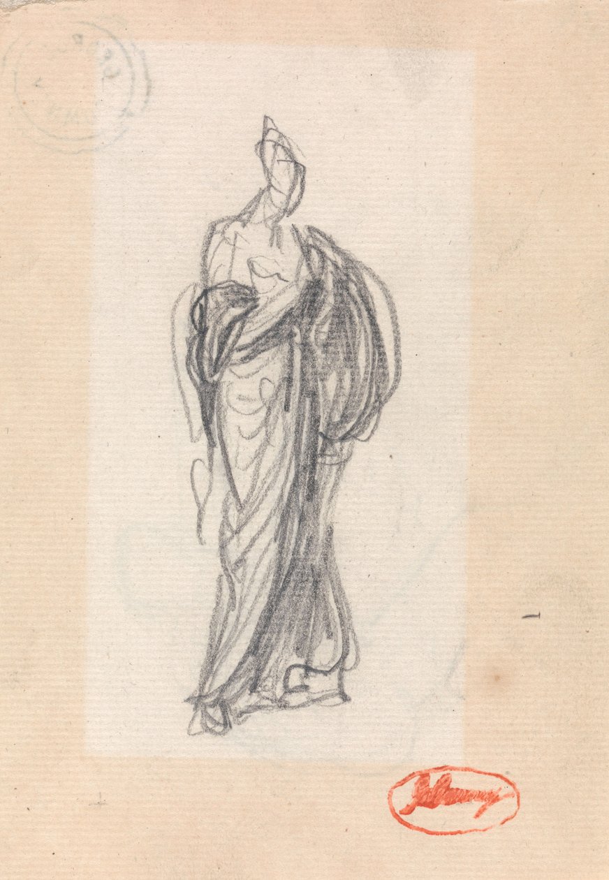 Mulher em pé com vestuário clássico de George Romney