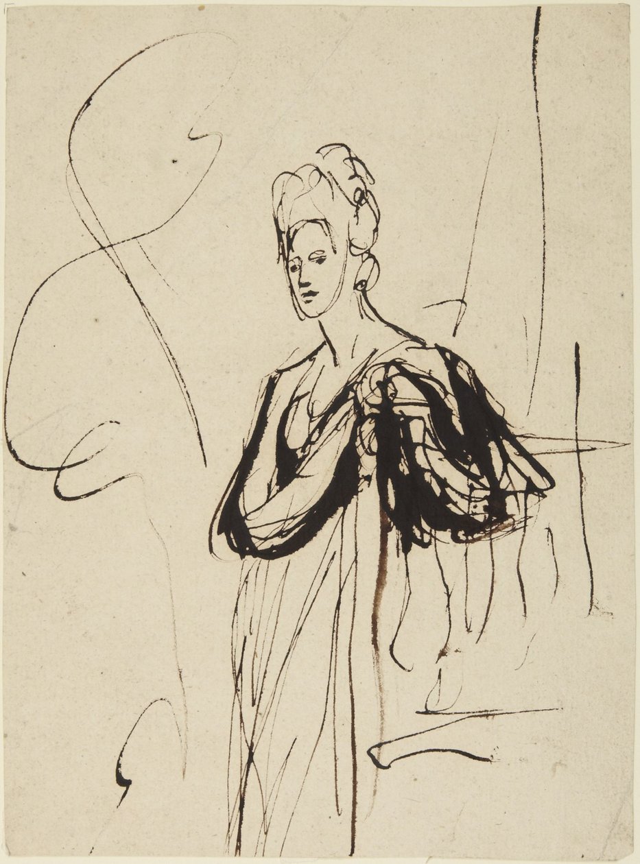 Figura feminina em pé, retratada até à cintura de George Romney