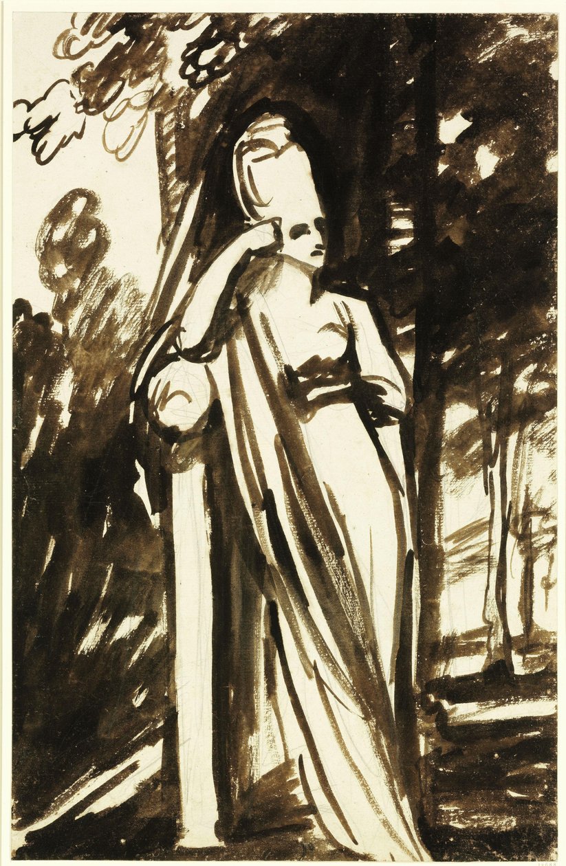 Mulher em pé junto a uma estela de George Romney
