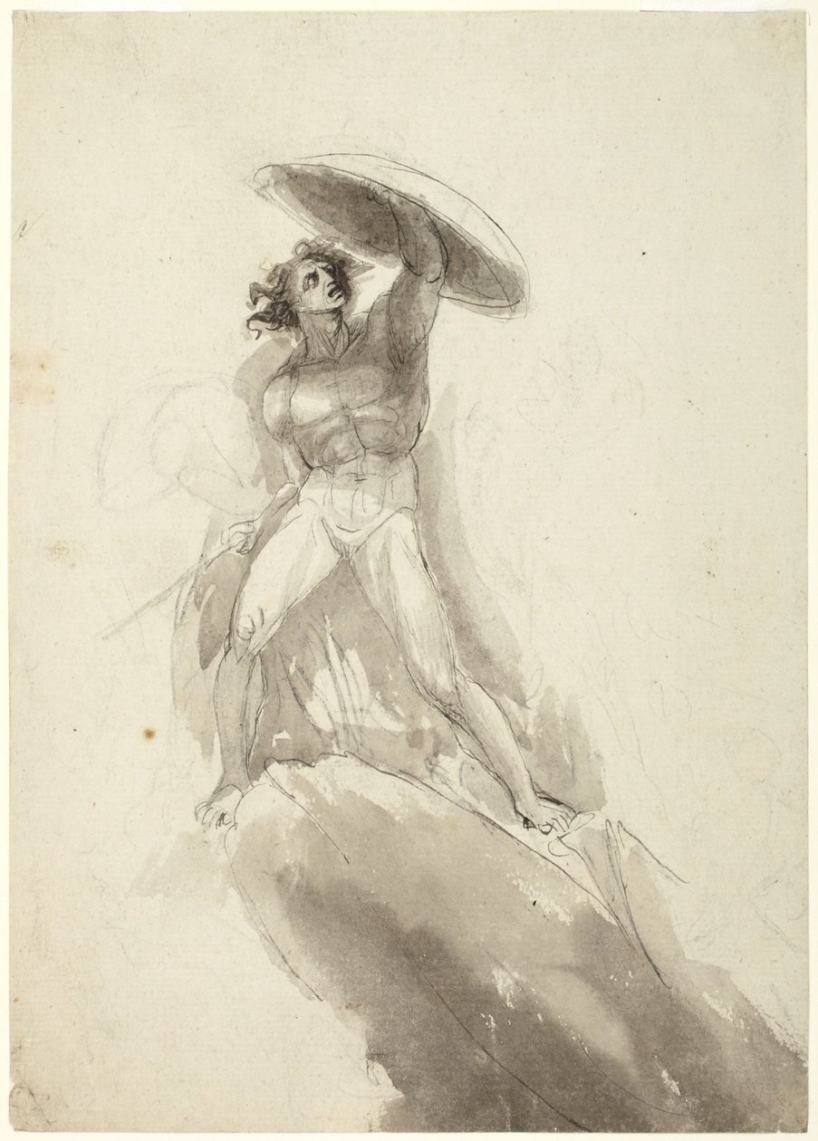 Nu masculino a caminhar com um escudo: estudo para «A Queda dos Anjos Rebeldes» de George Romney