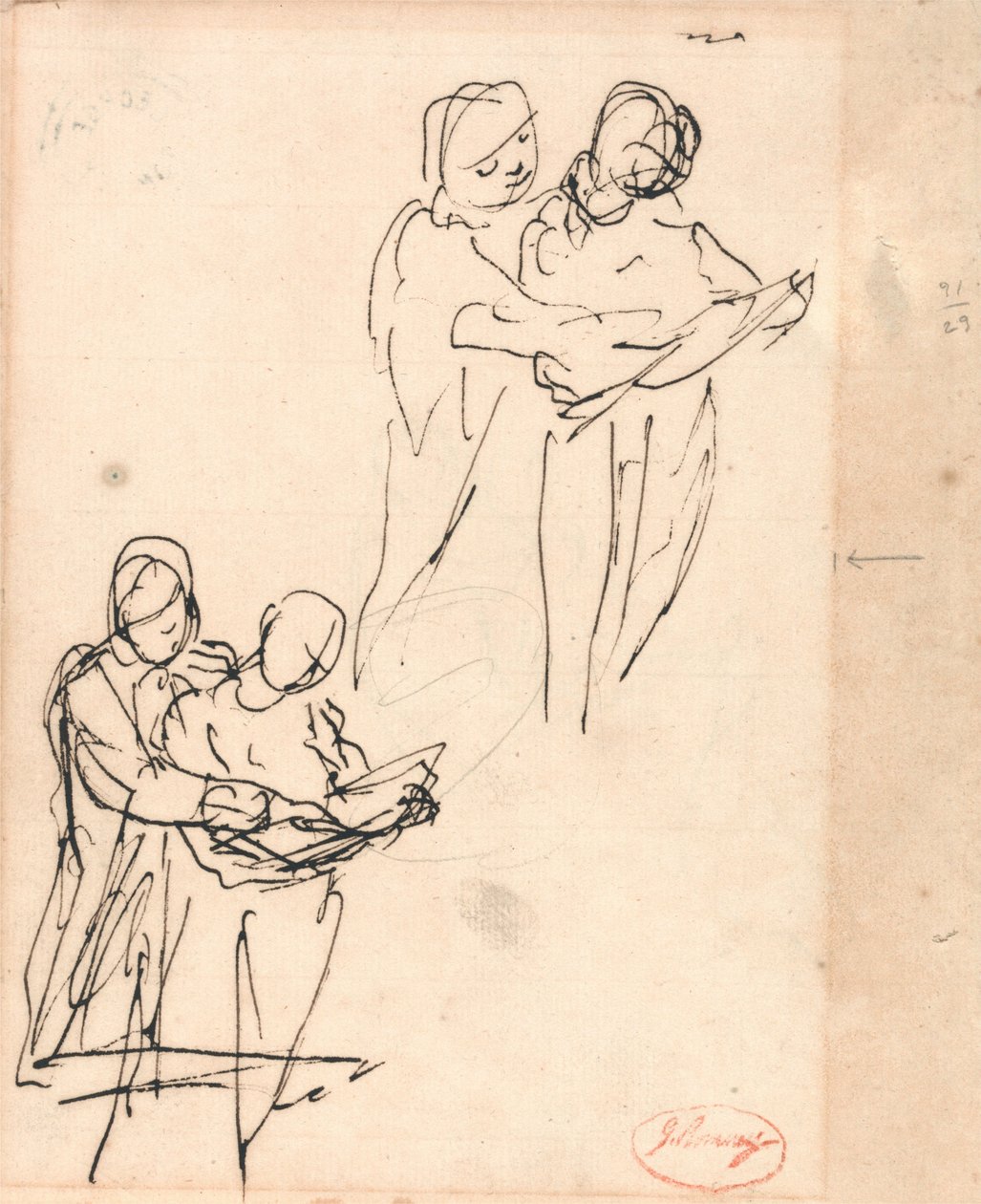 Estudos sobre crianças a examinar um livro de George Romney