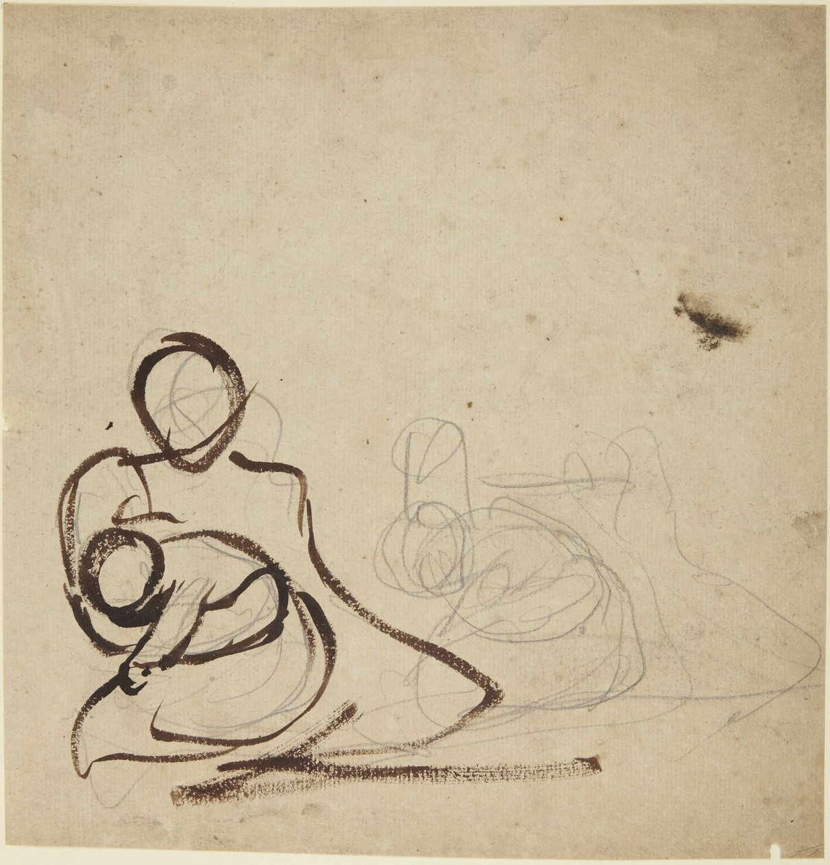 Estudos de uma mulher sentada a segurar uma criança de George Romney