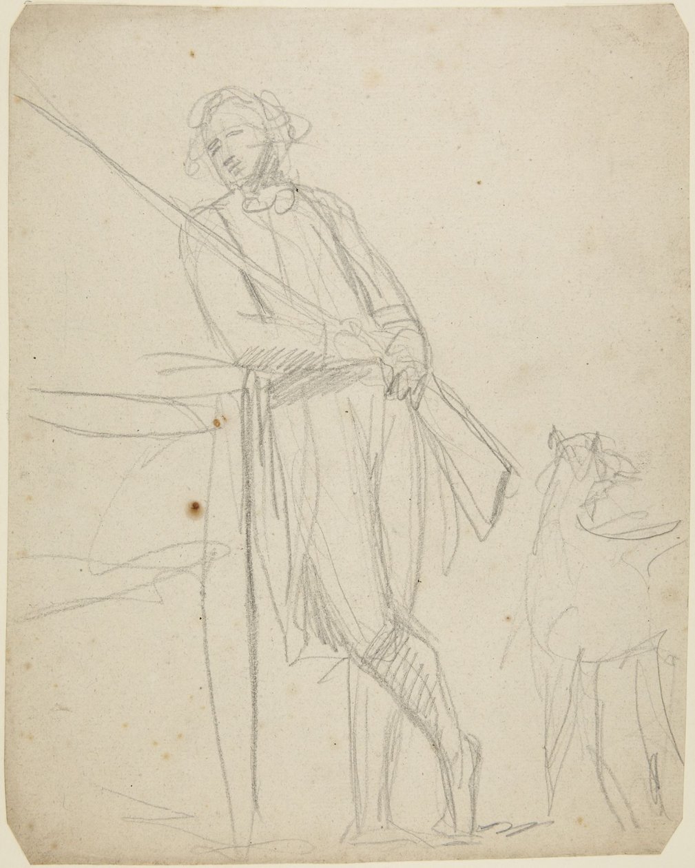 Esboço para um retrato de corpo inteiro de um homem a segurar uma arma de George Romney