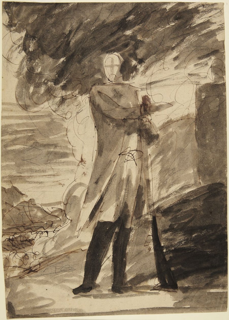Esboço para um retrato de corpo inteiro de um homem a segurar uma arma de George Romney