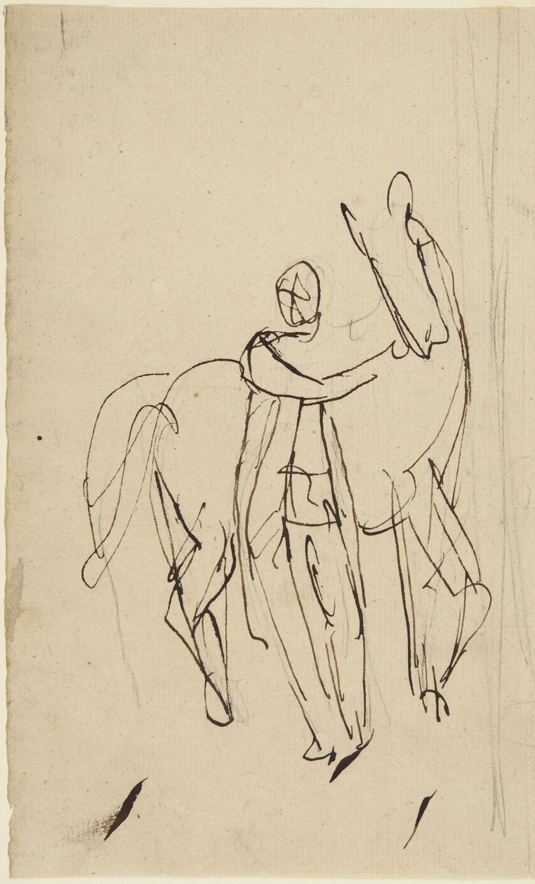 Esboço para um retrato de um homem de pé ao lado de um cavalo de George Romney