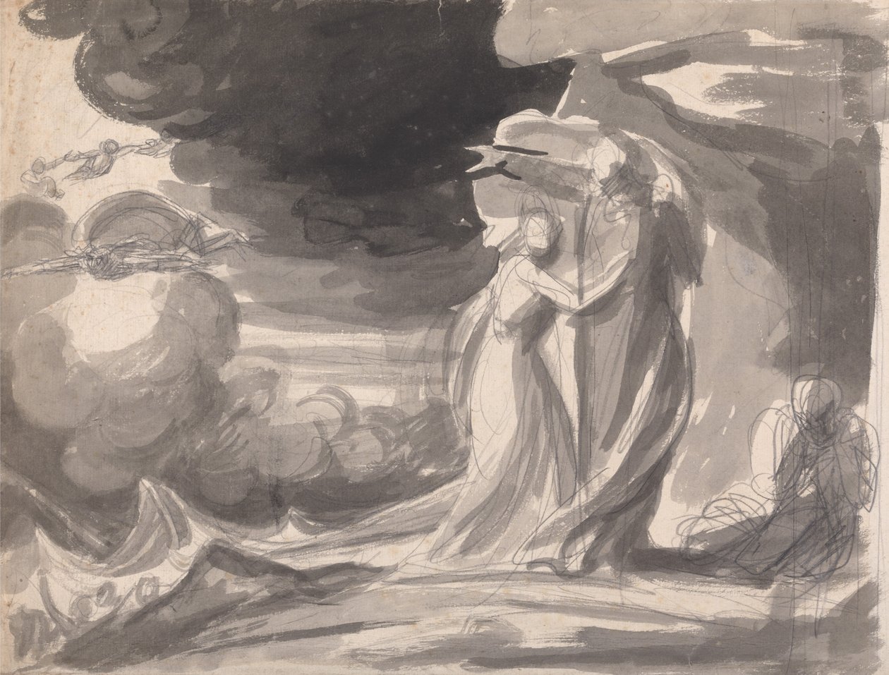 Estudo para a cena do naufrágio, «A Tempestade»: Próspero e Miranda de George Romney