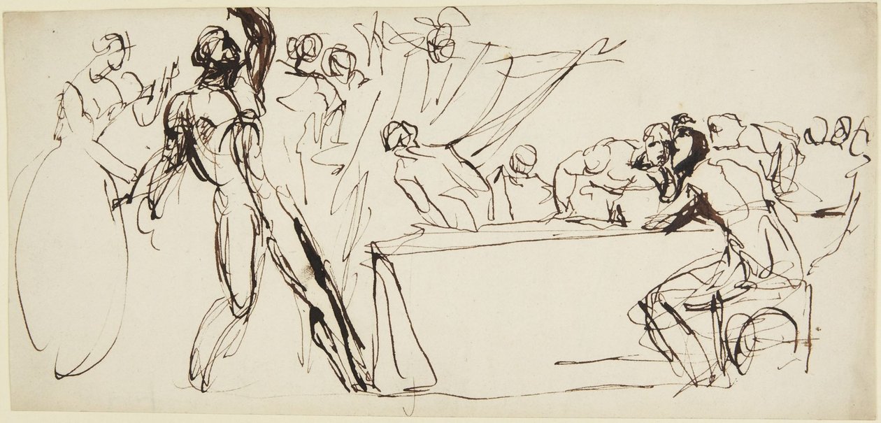 Estudo do fantasma de Banquo na cena do banquete em Macbeth de George Romney