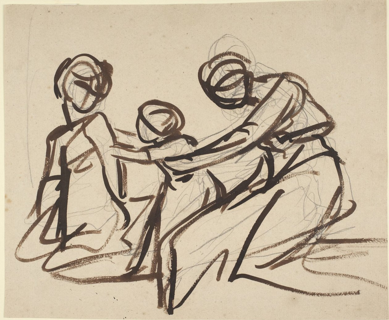 Estudo de duas mulheres sentadas com uma criança de George Romney