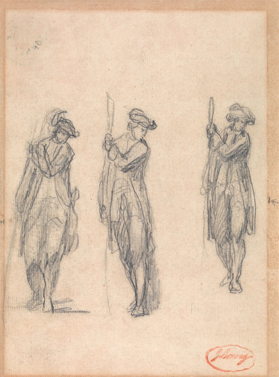 Três esboços de um homem de uniforme de George Romney
