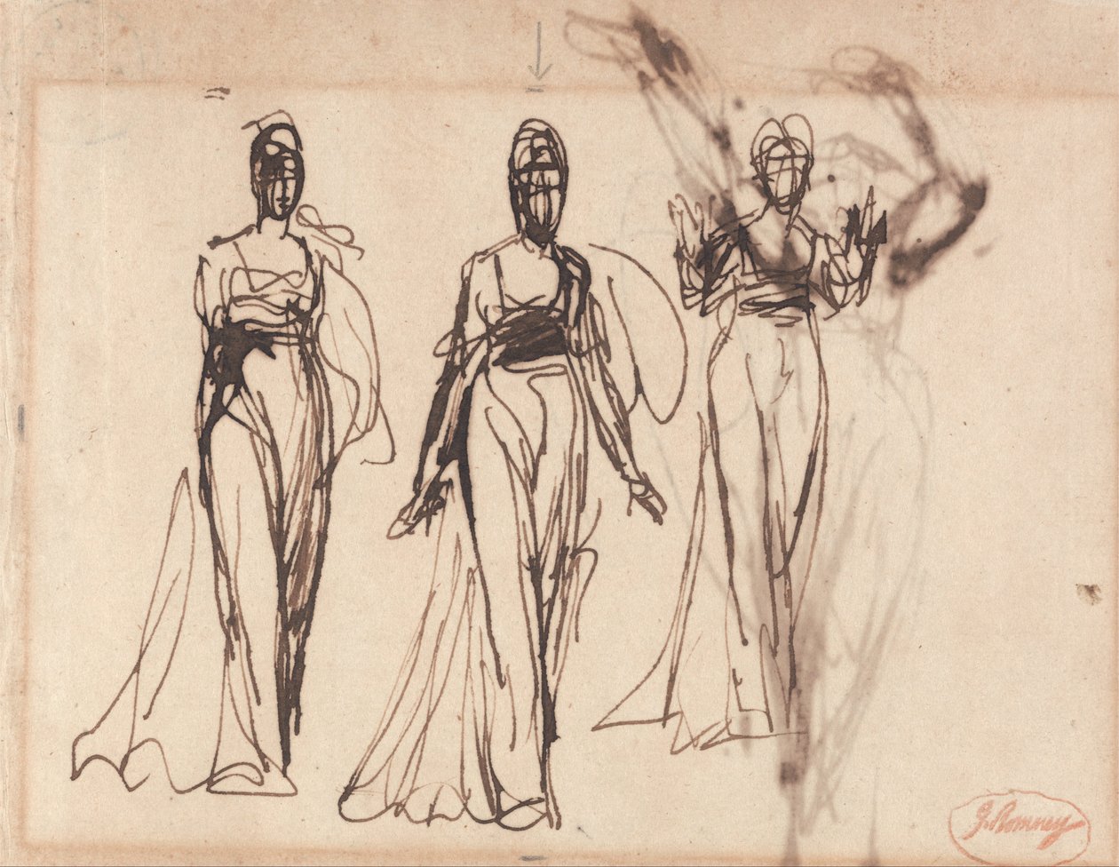 Três estudos de uma mulher de pé, possivelmente Lady MacBeth de George Romney