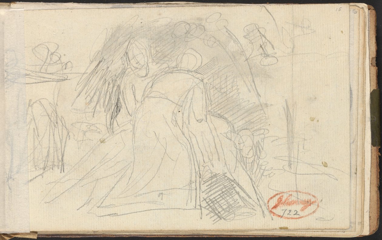 Duas figuras a levantar uma figura deitada de barriga para baixo de George Romney