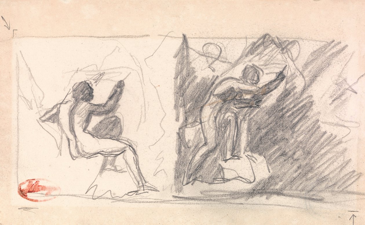 Dois esboços: Nu masculino sentado, vista posterior; Figura de pé, gesticulando de George Romney