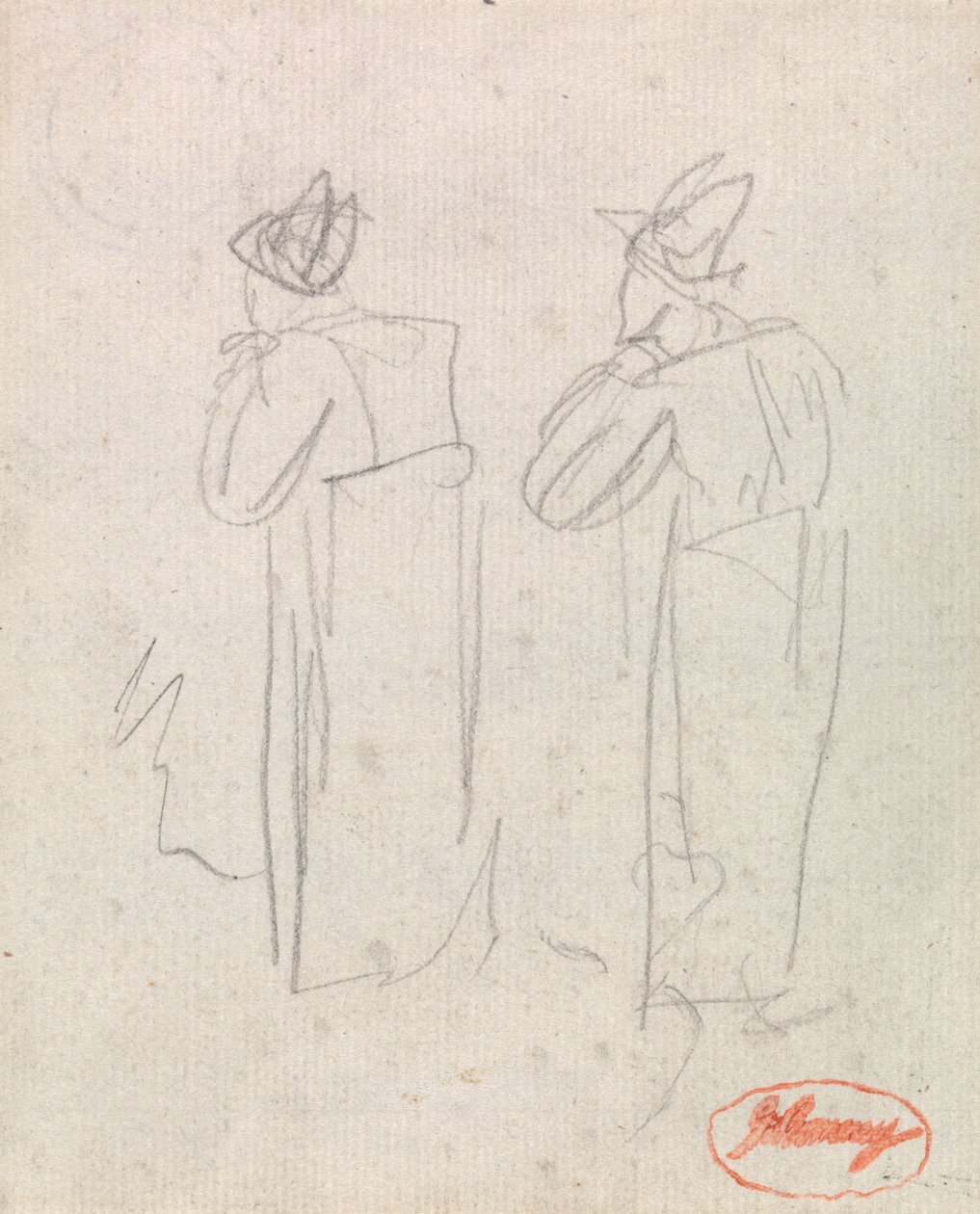 Duas figuras em pé com chapéus altos de George Romney