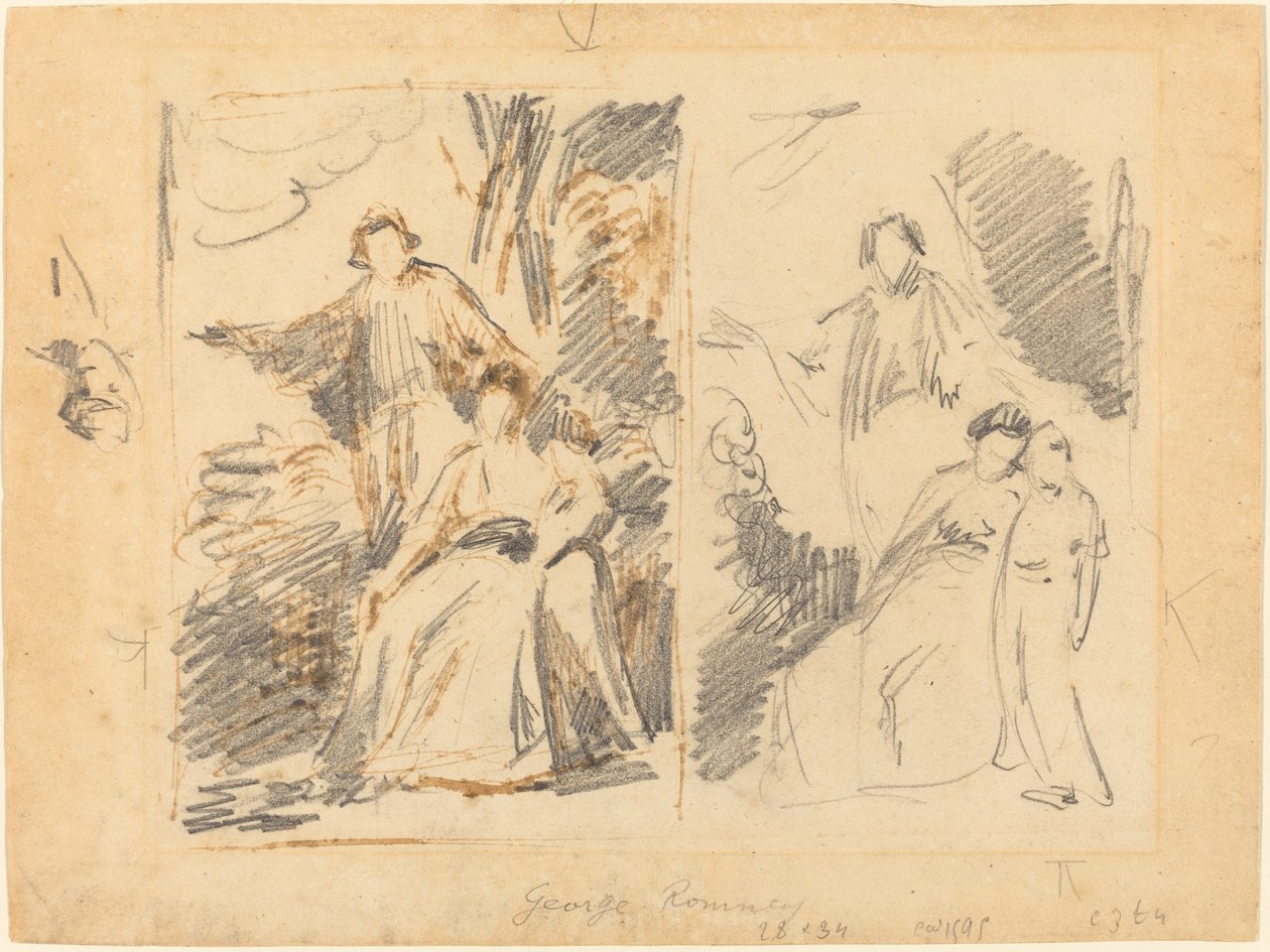 Dois estudos para um retrato da família Warren de George Romney