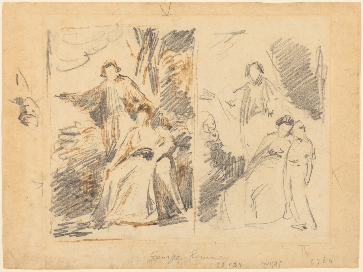 Dois esboços para um retrato da família Warren de George Romney