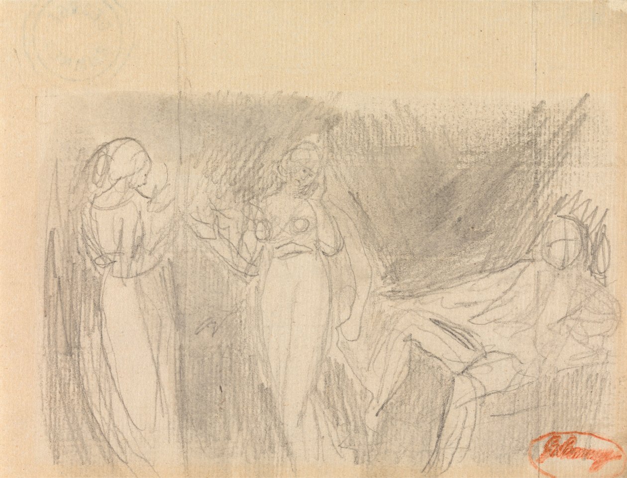 Duas mulheres e um homem sentado de George Romney