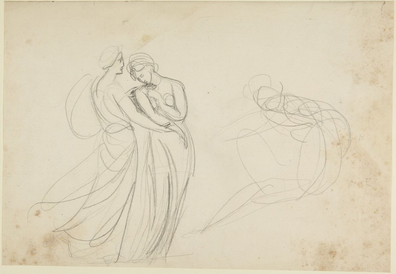 Duas figuras femininas perante uma figura sentada, esboço para «Duas donzelas a consultar uma adivinha» de George Romney