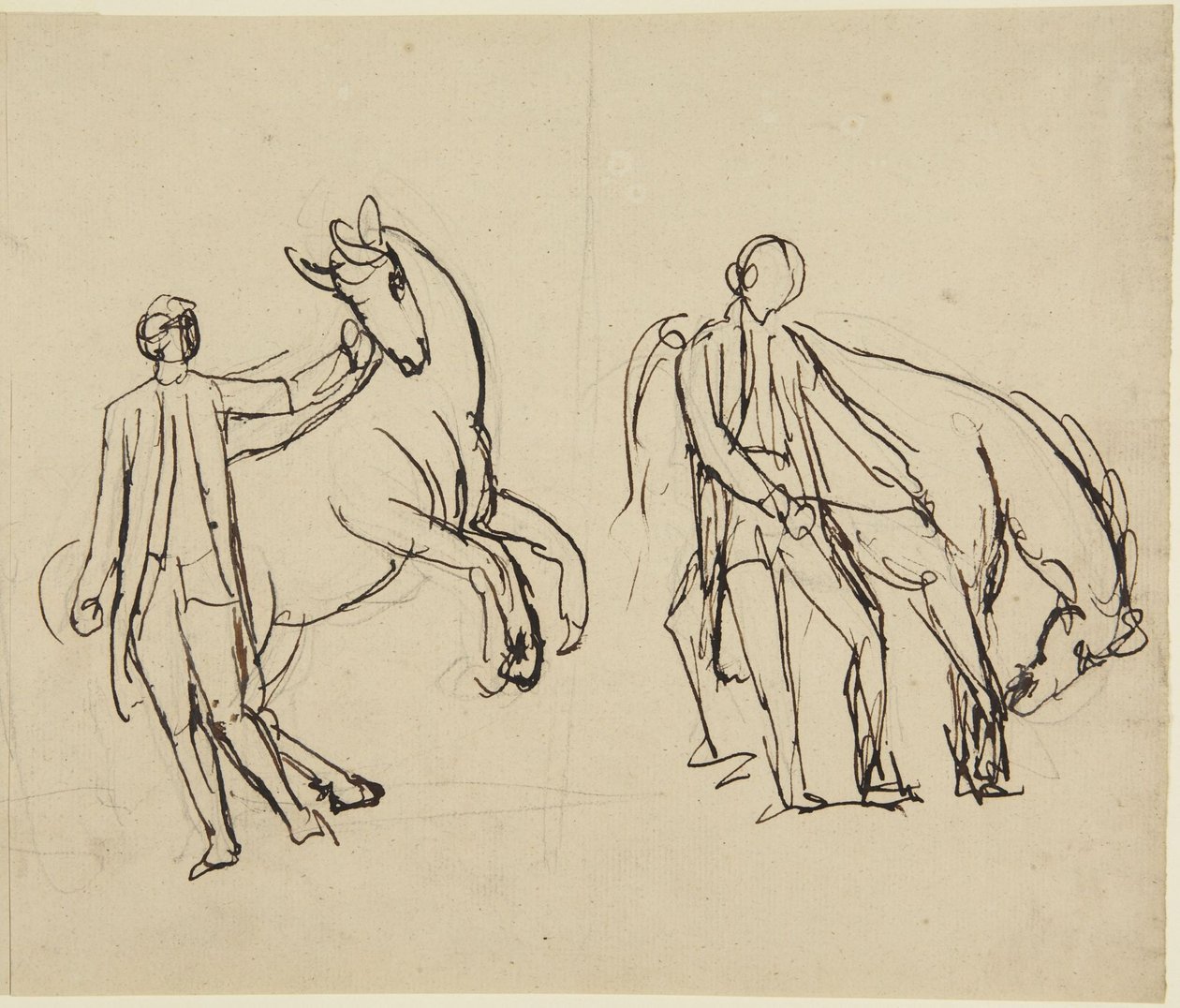 Dois esboços para um retrato de um homem com um cavalo de George Romney