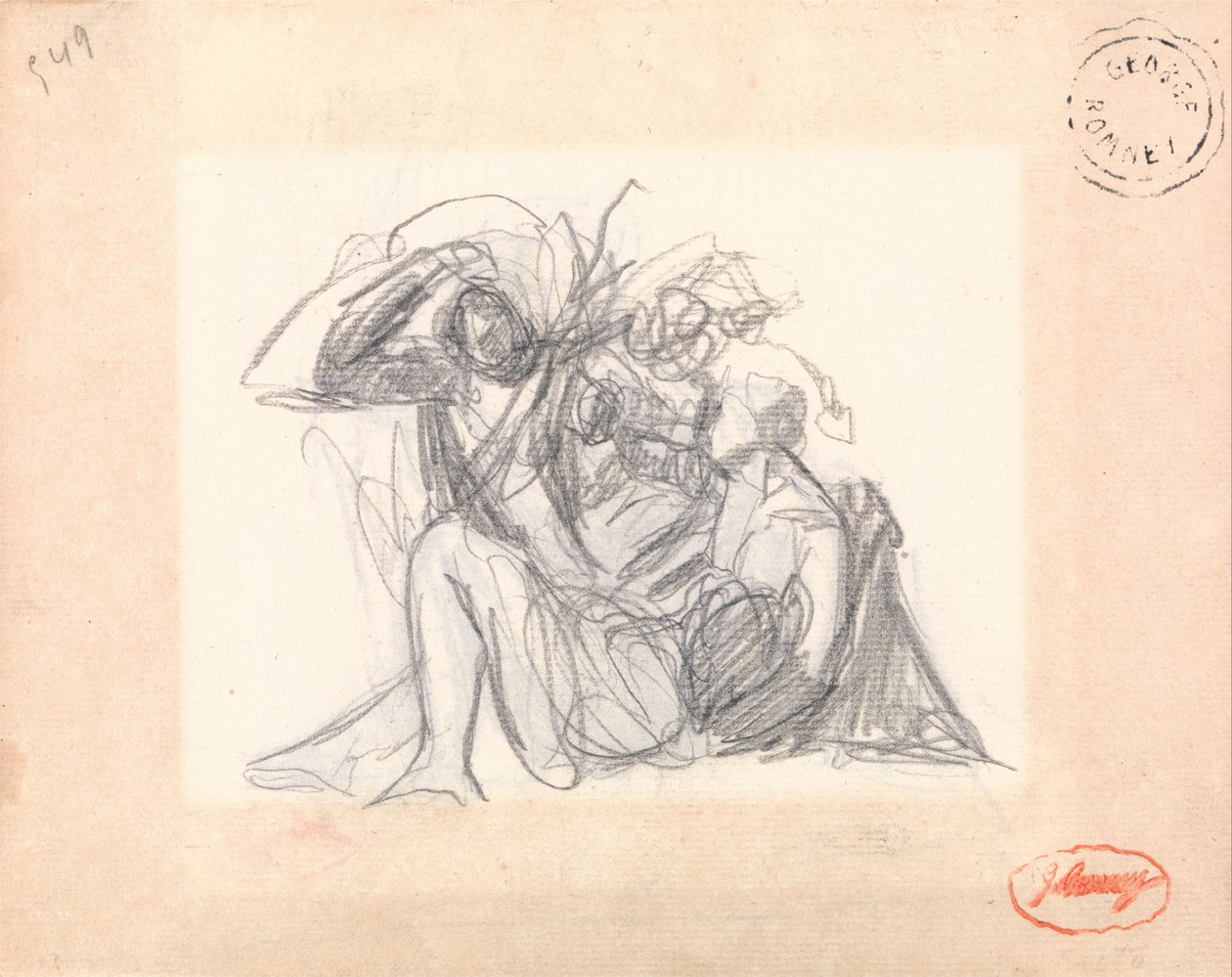 Objeto não identificado: Mulher reclinada e outras figuras de George Romney