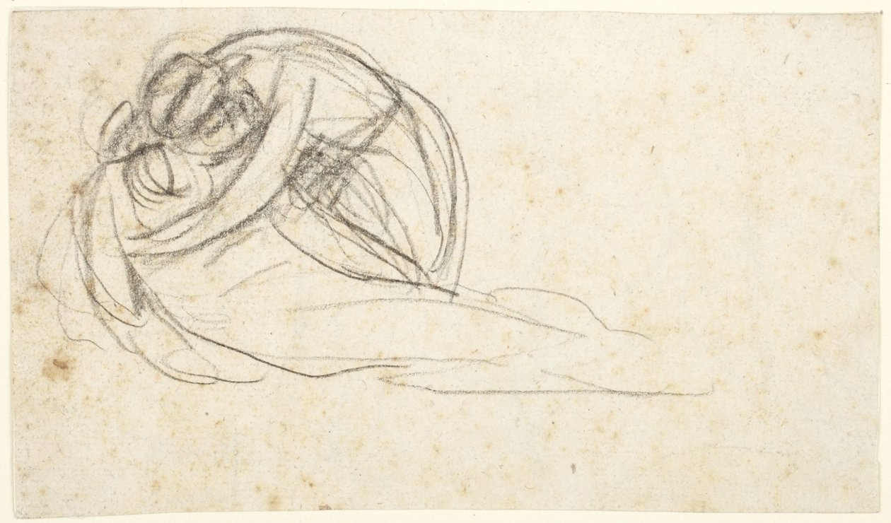 Mulher a abraçar uma figura reclinada  (verso: metade inferior de duas figuras em pé) de George Romney