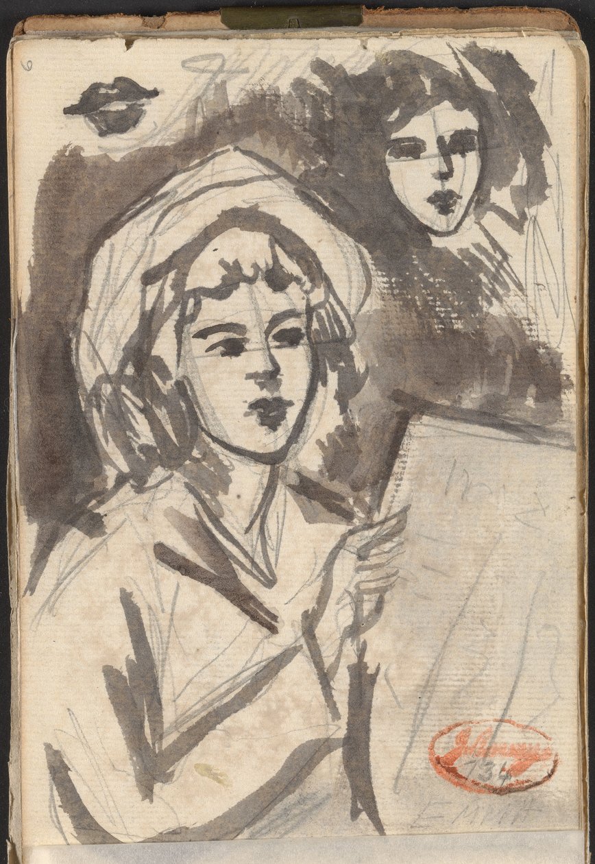 Mulher a ler e estudo de rosto de George Romney