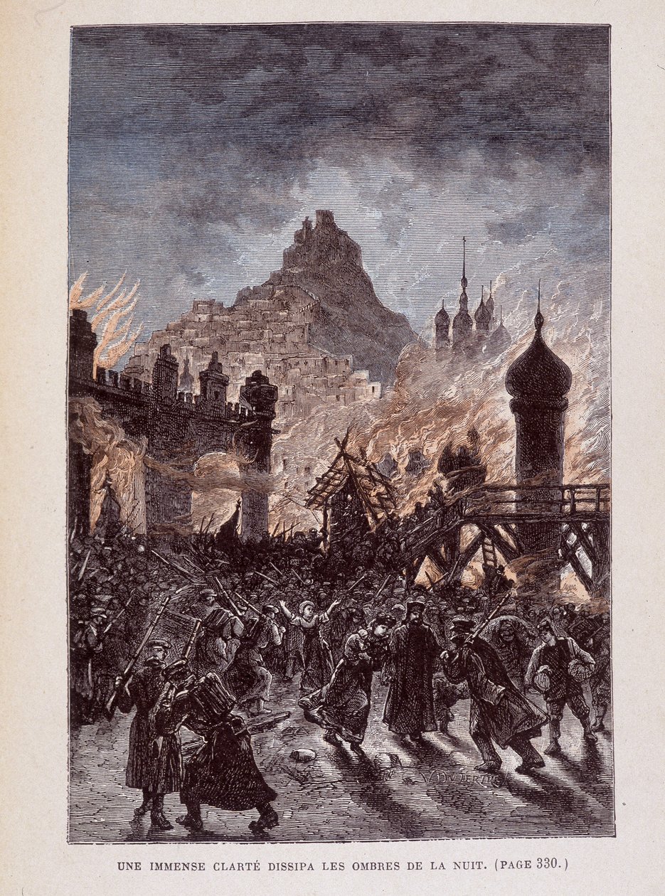 Uma imensa clareza dissipou as sombras da noite (página 330) em "Michel Strogoff" de Jules Verne de George Roux