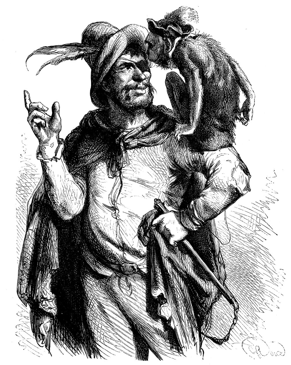 Ilustração de George Roux (1853-1929) para o Dom Quixote de Cervantes: Mestre Pedro e o seu macaco - o macaco na literatura - de George Roux