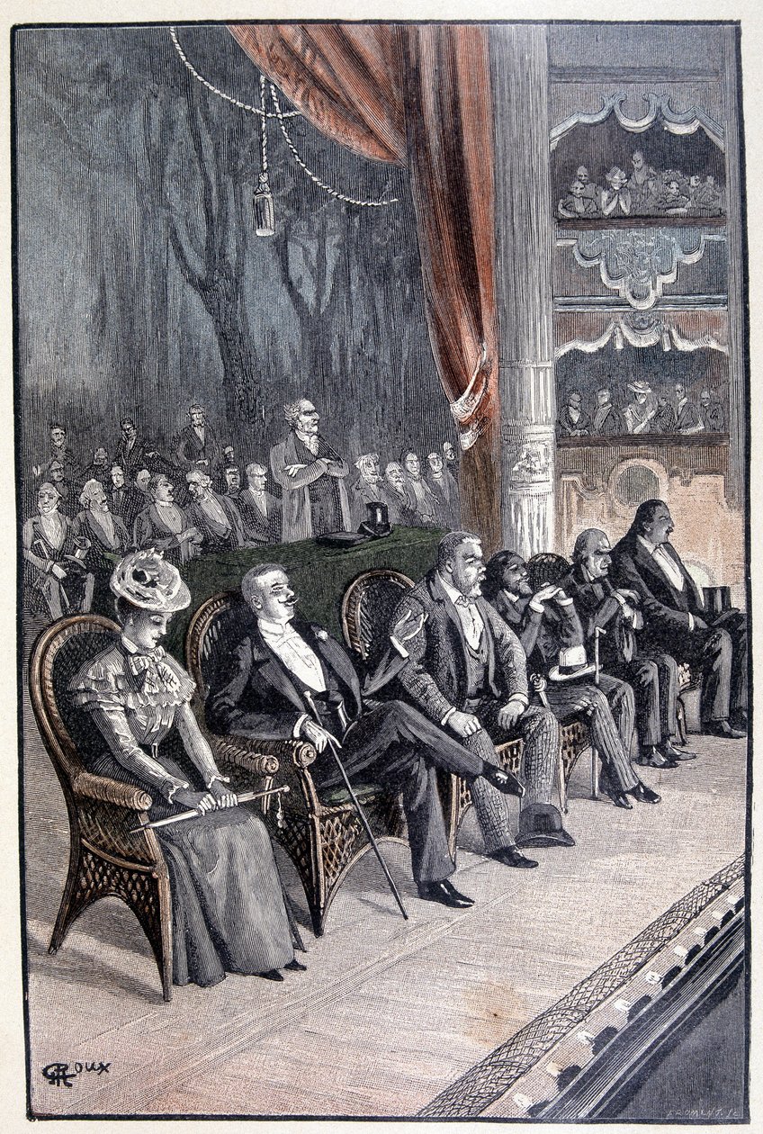 Os seis em uma única linha, perto da rampa (página 61) em "Testamento de um excêntrico" por Jules Verne de George Roux