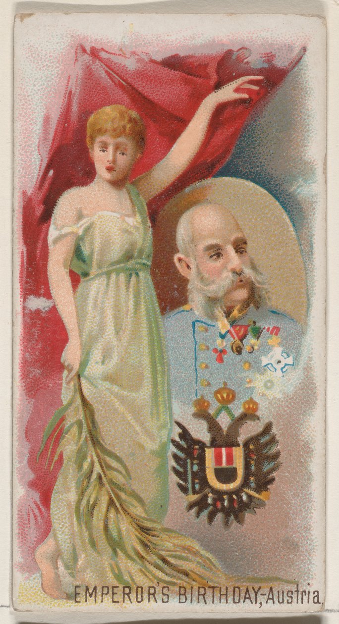 Aniversário do Imperador, Áustria, da série Holidays N80 para cigarros da marca Duke, 1890., 1890. de George S. Harris and Sons