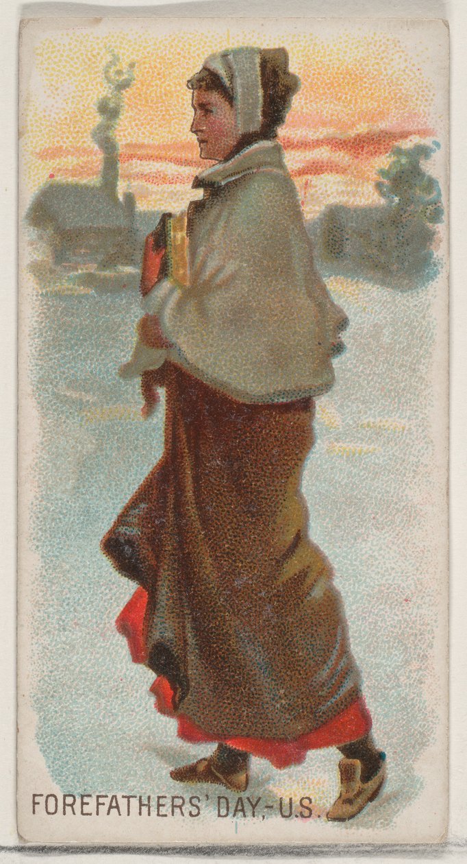 Dia dos antepassados, Estados Unidos, da série Holidays N80 para cigarros da marca Duke,..., 1890. de George S. Harris and Sons