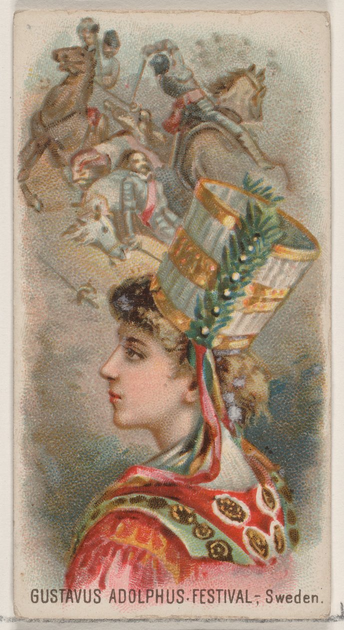 Gustavus Adolphus Festival, Suécia, da série Holidays N80 para cigarro da marca Duke..., 1890. de George S. Harris and Sons