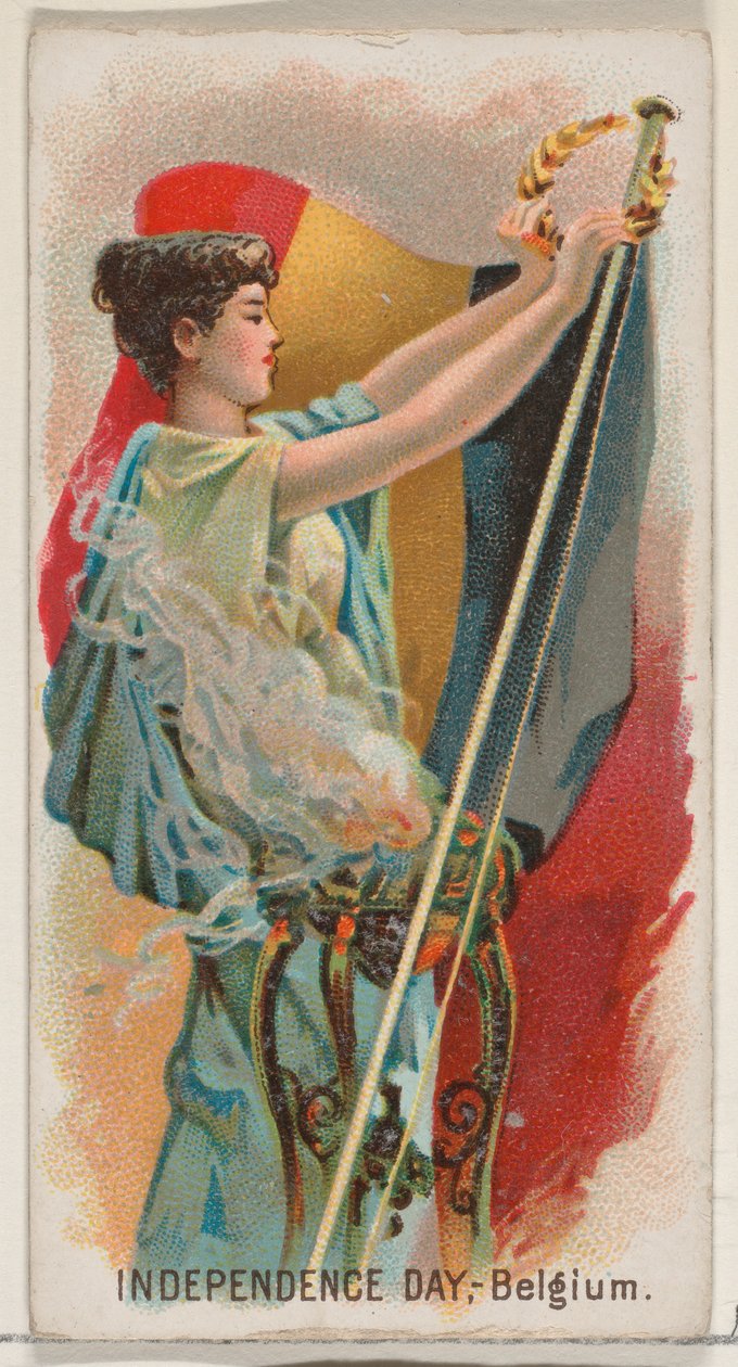 Independence Day, Bélgica, Áustria, da série Holidays N80 para cigarro da marca Duke..., 1890. de George S. Harris and Sons