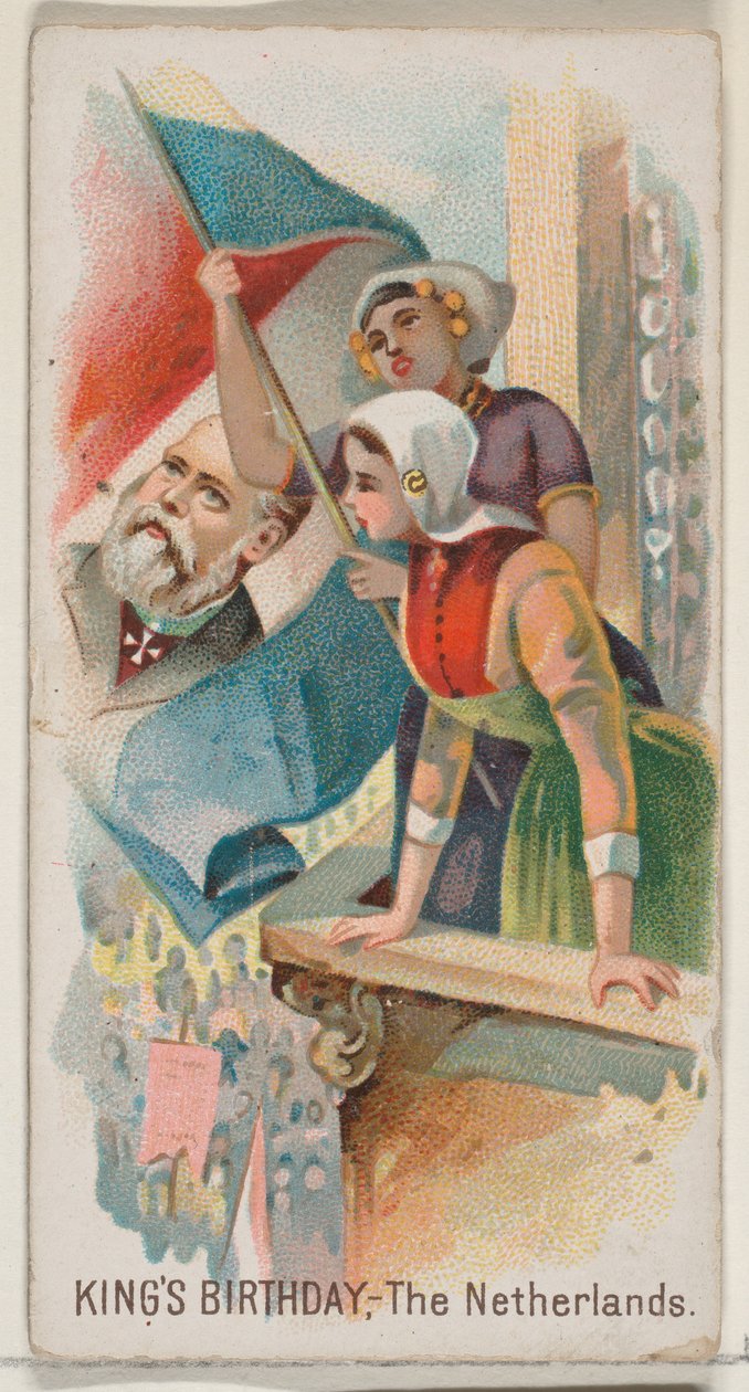 Aniversário do Rei, Holanda, da série Holidays N80 para cigarros da marca Duke..., 1890. de George S. Harris and Sons