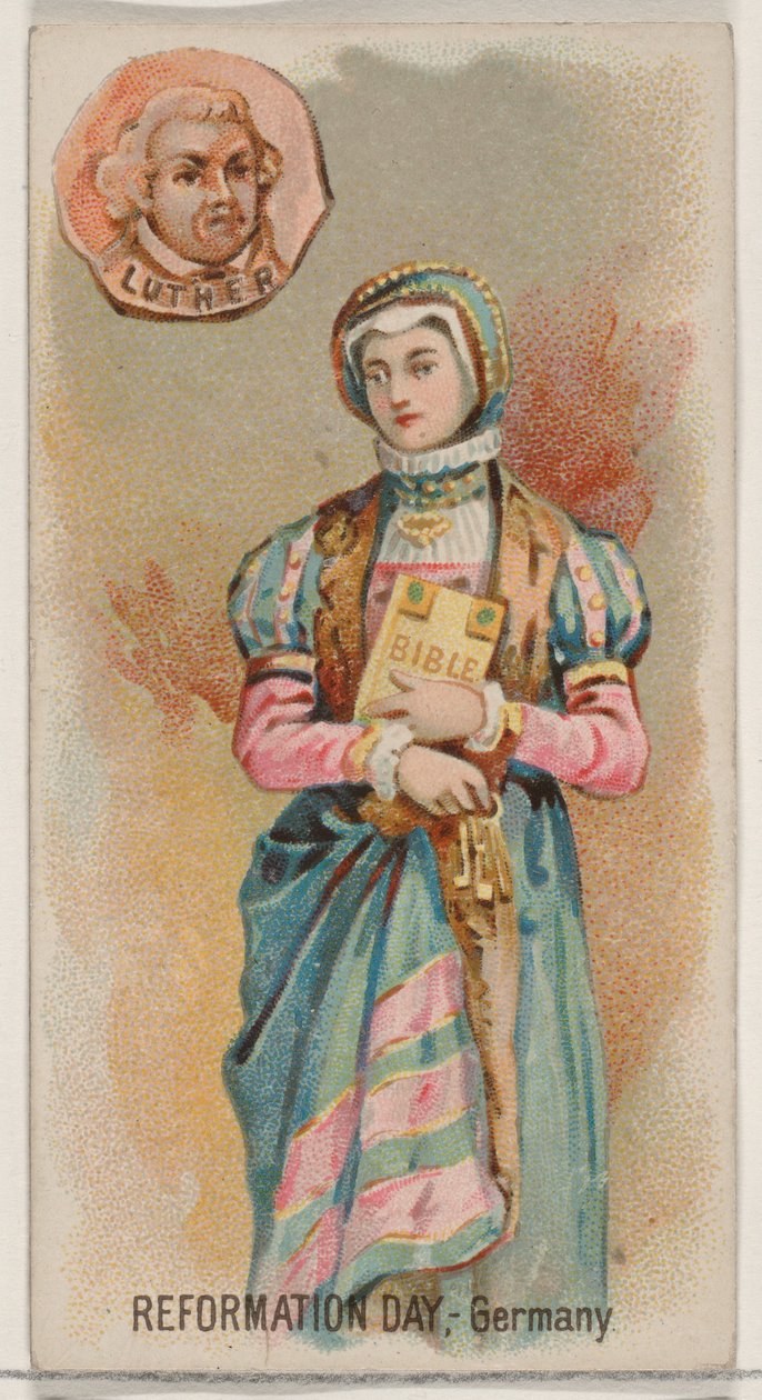 Dia da Reforma, Alemanha, da série Holidays N80 para cigarros da marca Duke, 1890., 1890. de George S. Harris and Sons