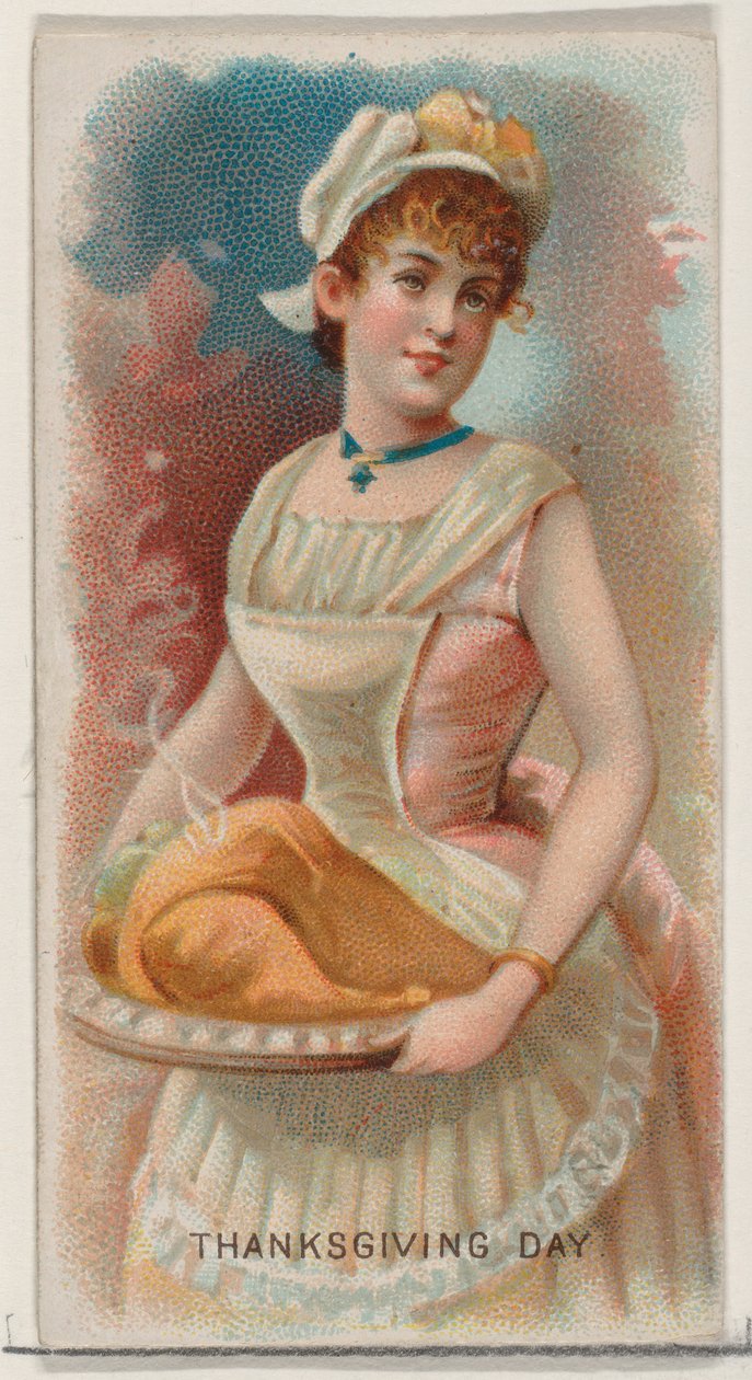 Dia de Ação de Graças, Estados Unidos, da série Holidays N80 para cigarros da marca Duke,..., 1890. de George S. Harris and Sons