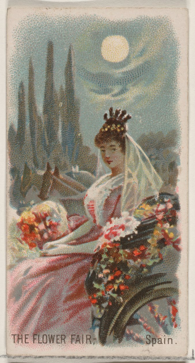 The Flower Fair, Espanha, da série Holidays N80 para cigarros da marca Duke, 1890., 1890. de George S. Harris and Sons
