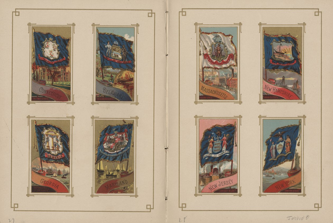 Bandeiras de todas as nações e dos Estados Unidos da América - páginas 27 e 28 de 1887 de George S. and Sons Harris