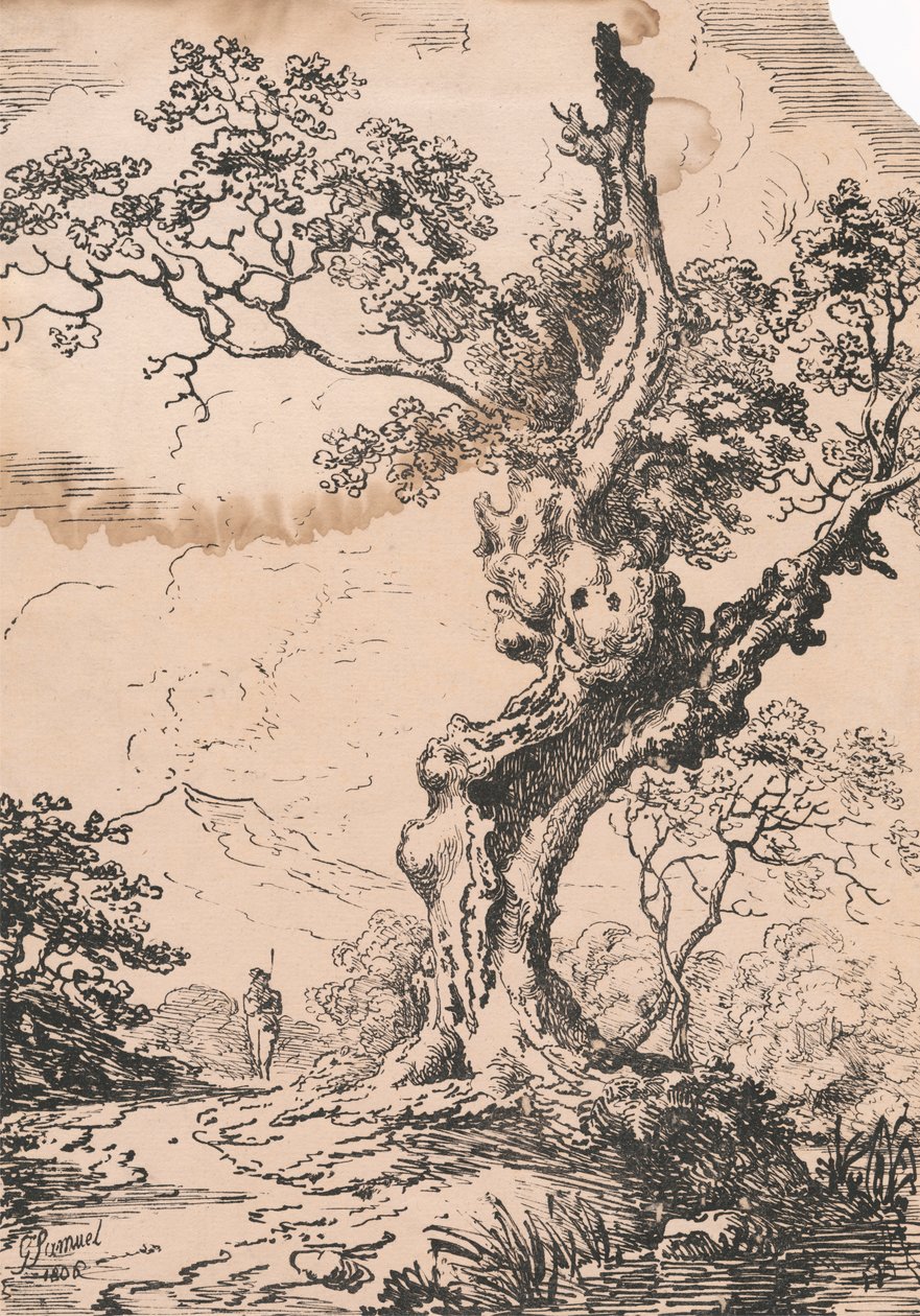 O homem e a grande árvore na paisagem de George Samuel