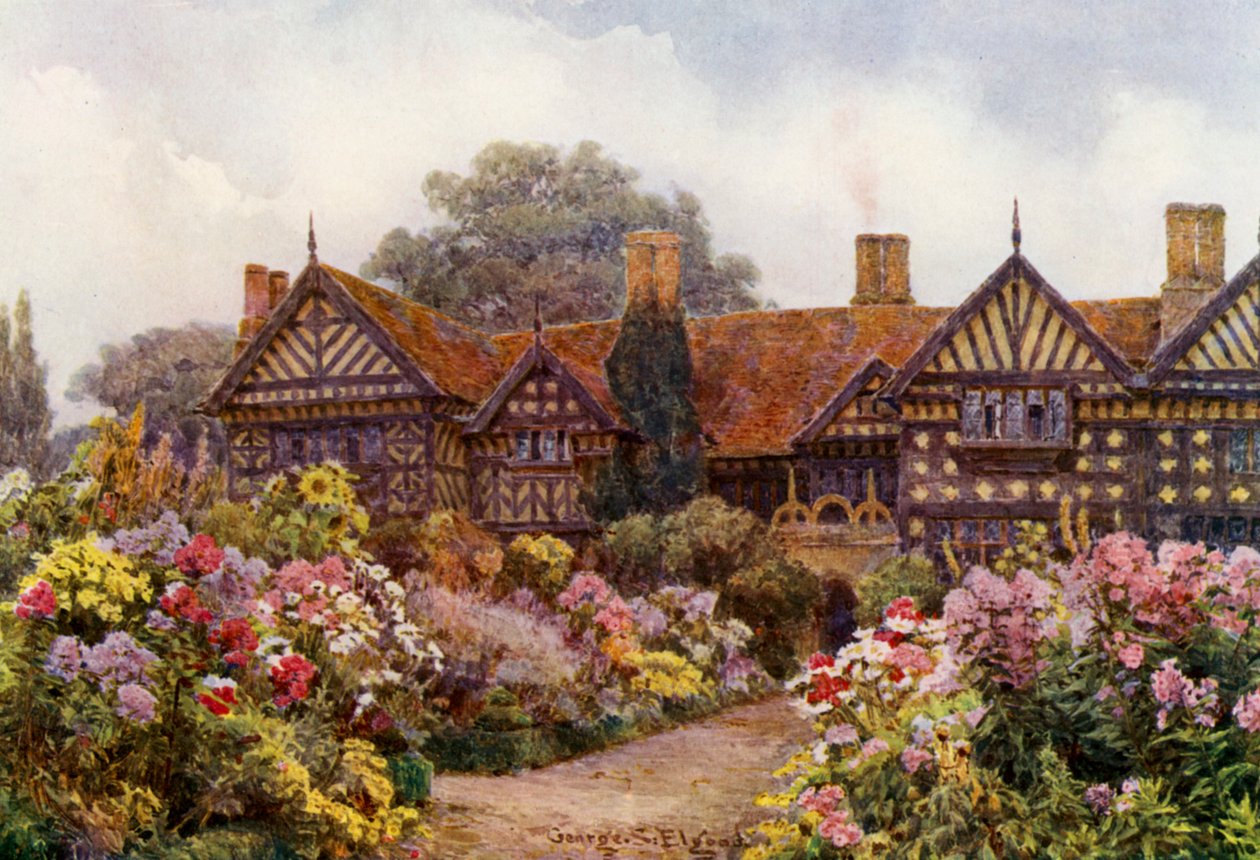 Speke Hall, Lancashire (litografia a cores) de George Samuel Elgood