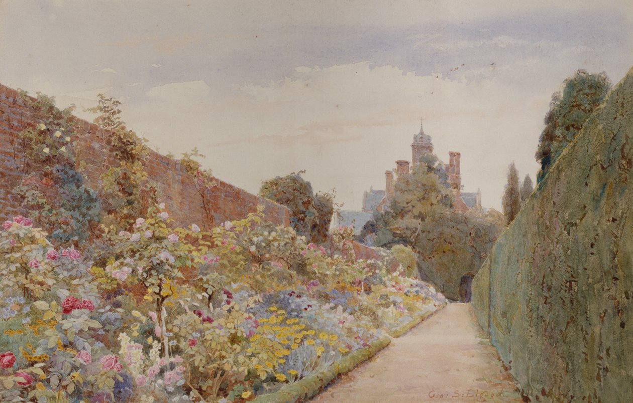 The Rose Walk em Mynthurst, c.1940 (lápis e aquarela) de George Samuel Elgood