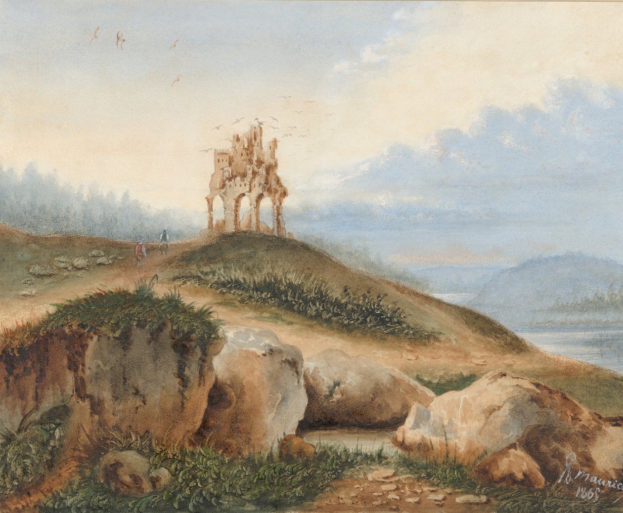 Paisagem com um Castelo Fantástico, 1865. de George Sand